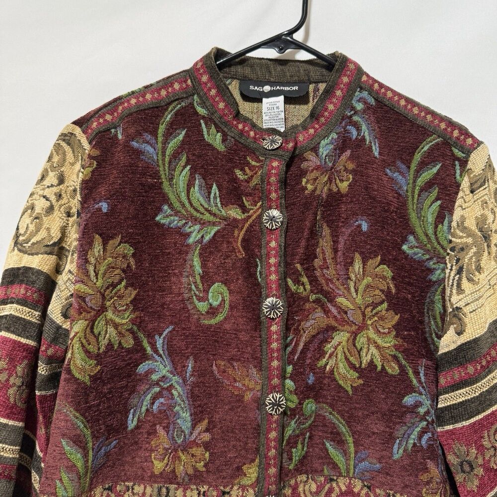 Sag Harbor Jacket Womens 16 Vintage Boho Floral Tapestry Buttons Blazer Coat - Picture 2 of 10